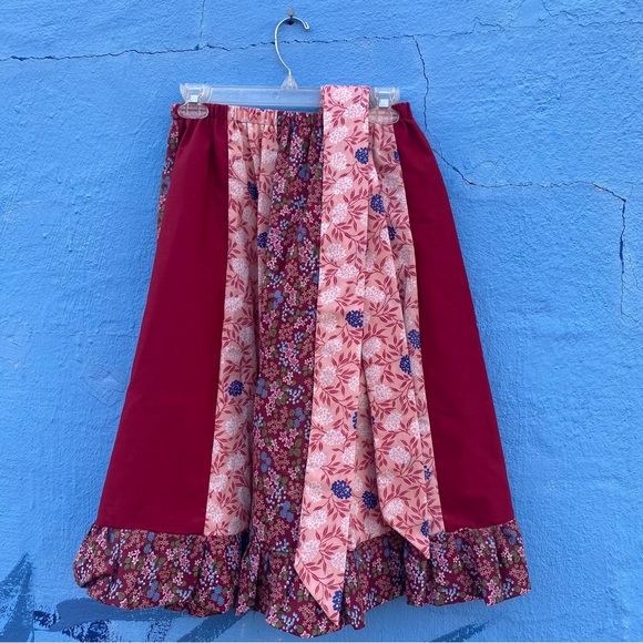 Vintage peasant gypsy Floral Patchwork Midi Skirt with sash floral and lace - Picture 3 of 15